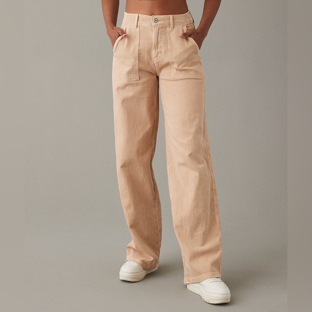 NWOT•AMERICAN EAGLE• Women’s Stretch Super High Waisted Baggy Wide-Leg Pant